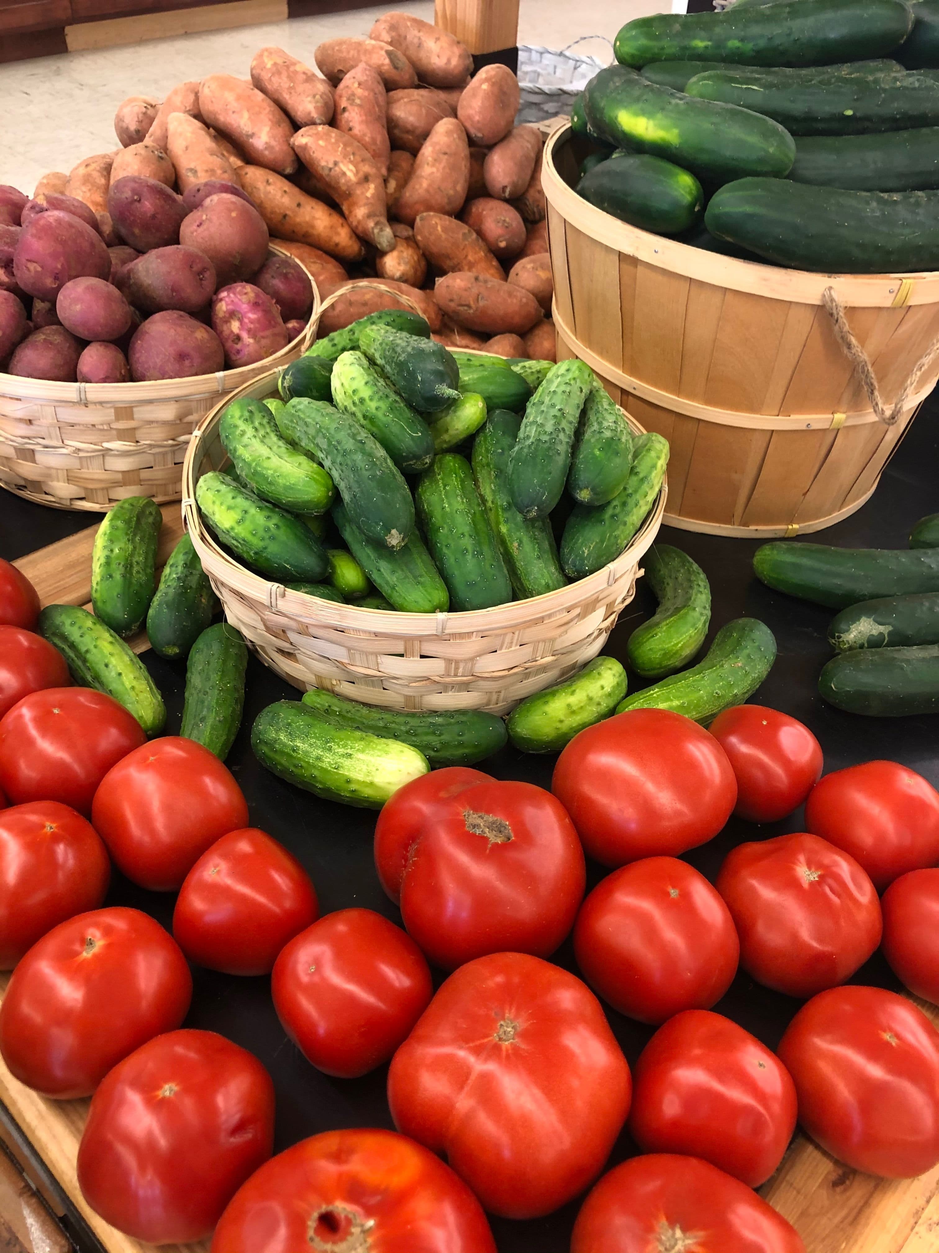 Fresh tomatoes and cucumbers